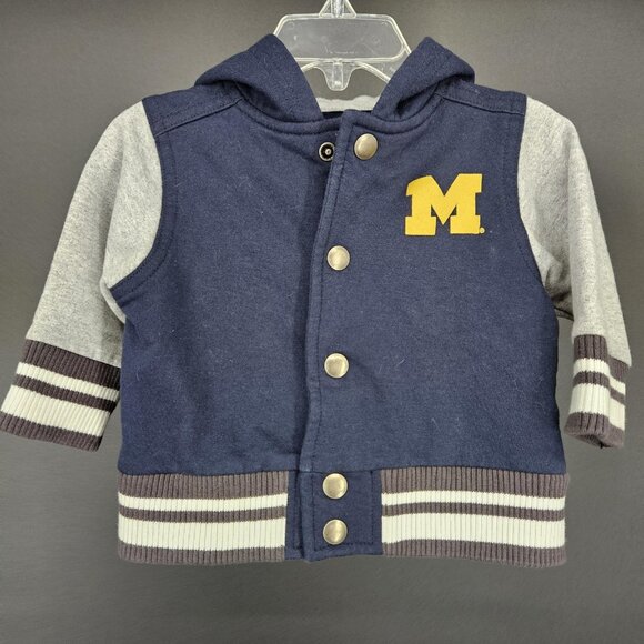 College Kids Other - Michigan Wolverines Jacket Infant 6M Hooded Snap Button NCAA Letterman Blue Gray